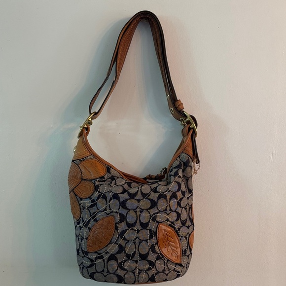 Vintage Coach Floral Hobo Bag - RARE! Blue and Tan - Picture 2 of 8